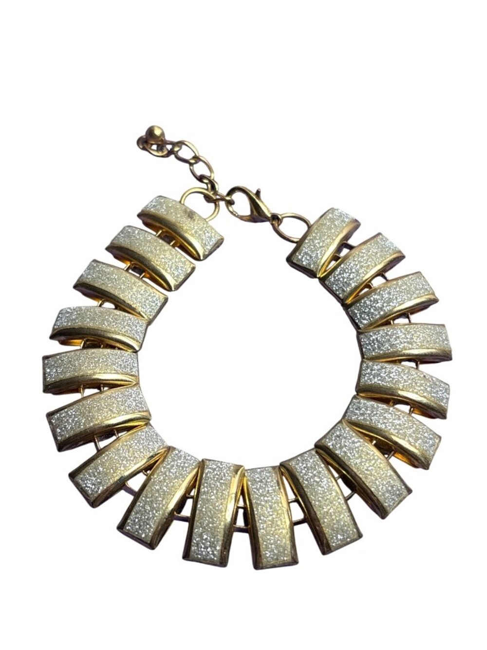 Vintage 90s Goldtone Silvertone Glitter Bracelet 6.75 - 7.75 inches Long
